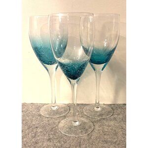 3 Vintage Roscher & Co. Teal Blue Bubble Wine Glasses  9.25"  # 3324